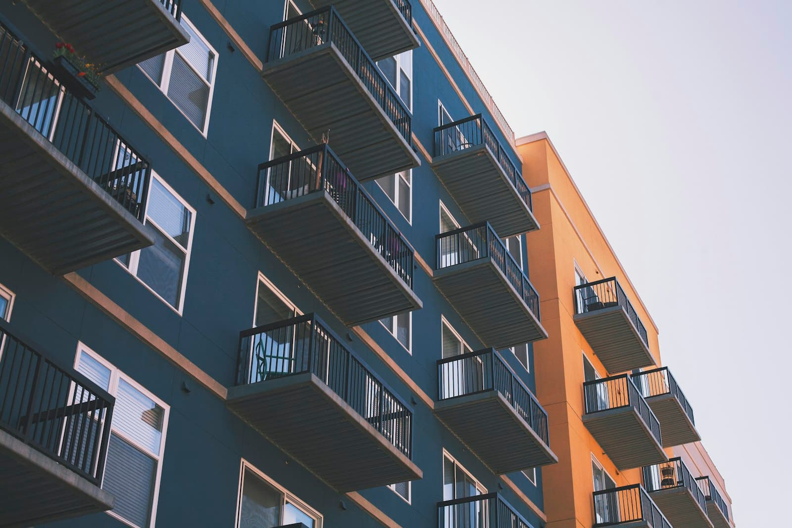 Apartment block facade with stacked balconies